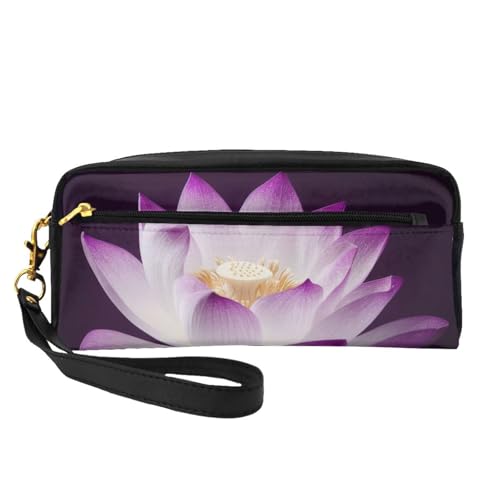 Schöne Make-up-Tasche aus Leder mit Lotusblüte und Handschlaufe, tragbare Reise-Kulturbeutel, Kosmetik-Organizer-Tasche für Damen, Schwarz , Einheitsgröße, Kosmetiktasche von BNVSADC