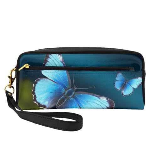 Schöne Make-up-Tasche aus Leder mit Schmetterlingsdruck, mit Handschlaufe, tragbare Reise-Kulturbeutel, Kosmetik-Organizer-Tasche für Damen, Schwarz , Einheitsgröße, Kosmetiktasche von BNVSADC