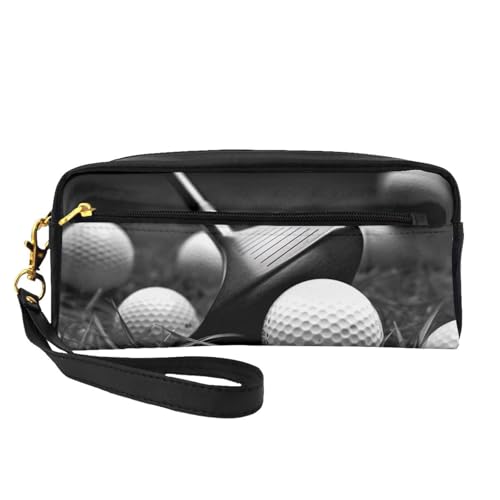 Schwarze und weiße Golf-bedruckte Make-up-Tasche aus Leder mit Handschlaufe, tragbare Reise-Kulturbeutel, Kosmetik-Organizer-Tasche für Damen, Schwarz , Einheitsgröße, Kosmetiktasche von BNVSADC
