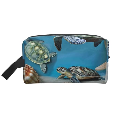 Sea Conch Shell Turtle Printed Makeup Bag Travel Portable Cosmetic Bag Large Capacity Makeup Case Toiletry Handbag Organizer for Women, weiß, Einheitsgröße, Kosmetiktasche von BNVSADC