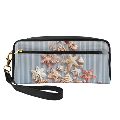 Seashell Make-up-Tasche mit Weihnachtsmotiv, Leder, mit Handschlaufe, tragbare Reise-Kulturbeutel, Kosmetik-Organizer-Tasche für Damen, Schwarz , Einheitsgröße, Kosmetiktasche von BNVSADC