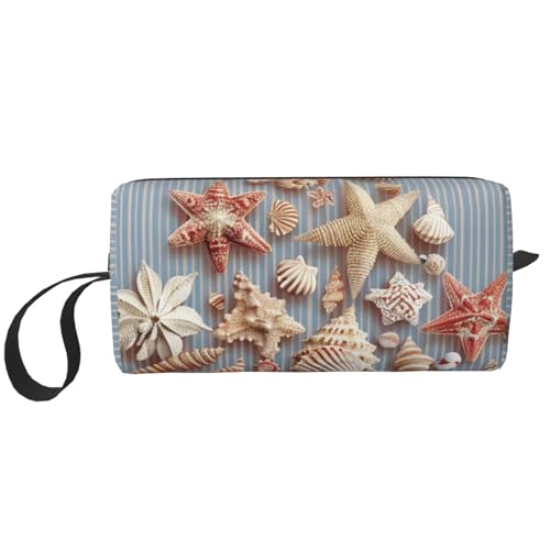 Seashell Weihnachten bedruckte Reise-Make-up-Tasche, tragbare Kosmetiktasche, Make-up-Koffer, Kulturbeutel, Handtasche, Organizer für Damen, weiß, Einheitsgröße, Kosmetiktasche von BNVSADC