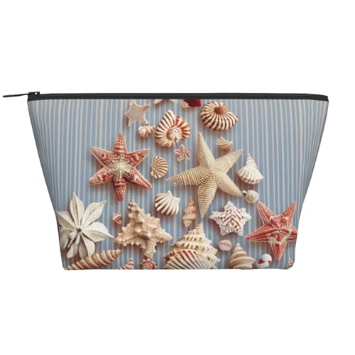 Seashell Weihnachten bedruckte Reise Make-up Tasche Trapez Kosmetiktasche Make-up Fall Kulturbeutel Organizer für Frauen, Schwarz , Einheitsgröße, Kosmetiktasche von BNVSADC
