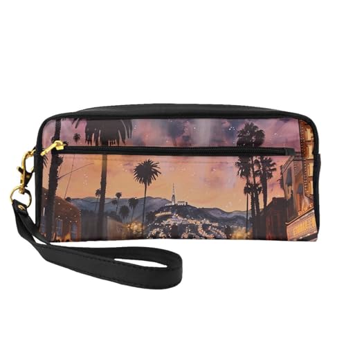 The Old Hollywood bedruckte Make-up-Tasche aus Leder mit Handschlaufe, tragbare Reise-Kulturbeutel, Kosmetik-Organizer-Tasche für Damen, Schwarz , Einheitsgröße, Kosmetiktasche von BNVSADC