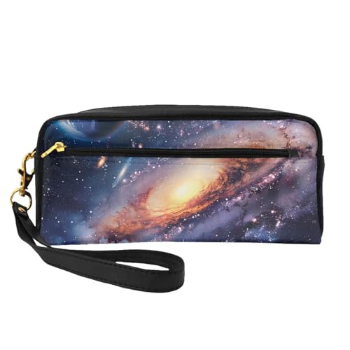 Universe Kosmetiktasche aus Leder, Motiv: Weltraum, bedruckt, mit Handschlaufe, tragbare Reise-Kulturbeutel, Kosmetik-Organizer-Tasche für Damen, Schwarz , Einheitsgröße, Kosmetiktasche von BNVSADC