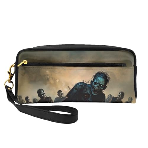 Viele Make-up-Taschen aus Leder mit Zombie-Aufdruck, mit Handschlaufe, tragbare Reise-Kulturbeutel, Kosmetik-Organizer-Tasche für Damen, Schwarz , Einheitsgröße, Kosmetiktasche von BNVSADC