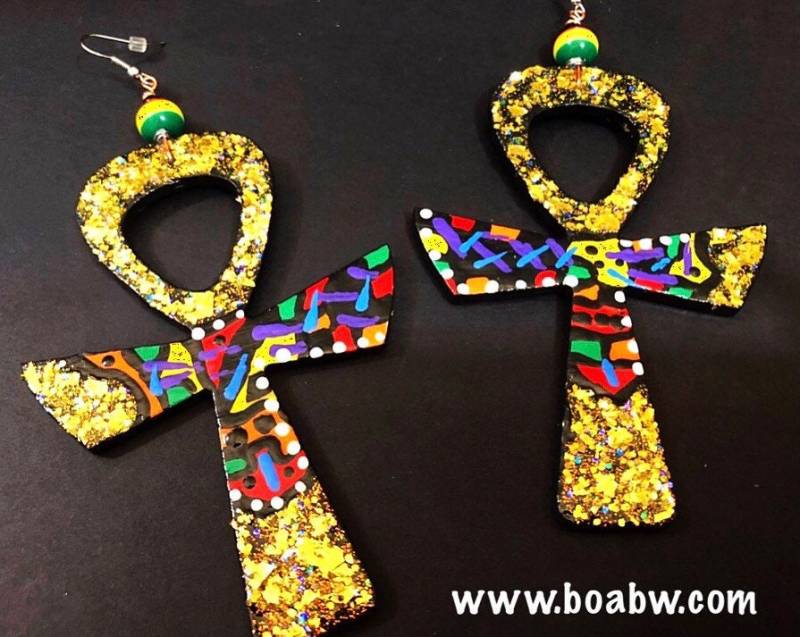 Disco Gold Afrocentric Ankh Ohrringe | Handbemalte Ohrringe Natürliche Haar Tragbare Kunst Boabw von BOABW