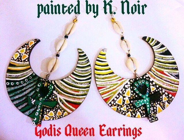 Godis Queen Ohrringe | Handgefertigt Handbemalte Ankh Handbemalte Spirituelle Amulett-Holzohrringe Boabw von BOABW