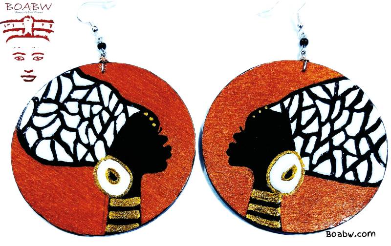 On & Headwrap Ohrringe | Bw | Handbemalte Ohrringe Handgezeichnete Afrocentric Handmade Boabw von BOABW