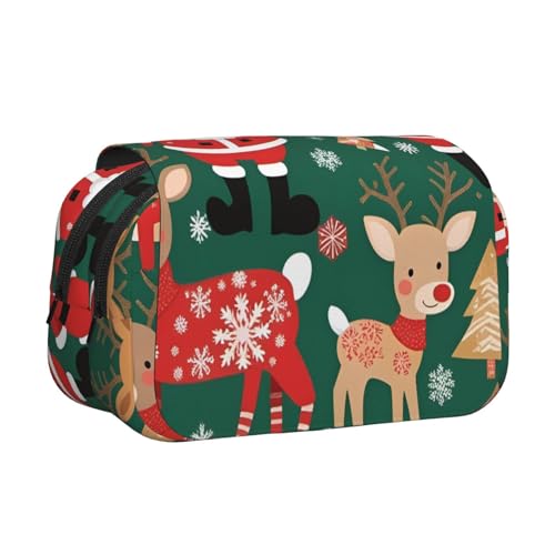 BOAIHH Doppel-Klapp-Federmäppchen mit Weihnachtsmann und Weihnachtsmotiv in voller Breite, geeignet für Skizzieren, Reisen und Schule von BOAIHH