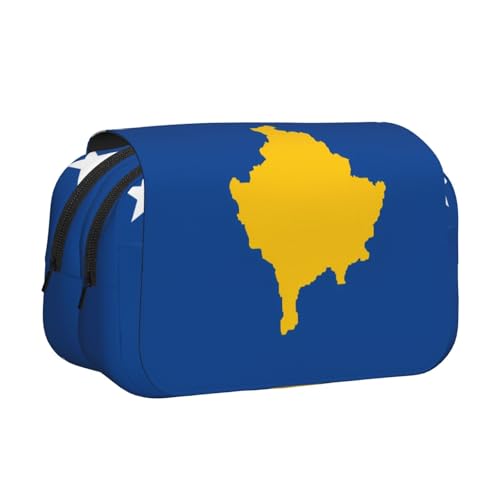 BOAIHH Federmäppchen mit doppelter Klappe, Motiv: Flagge des Kosovo, volle Breite, geeignet für Skizzieren, Reisen und Schule von BOAIHH