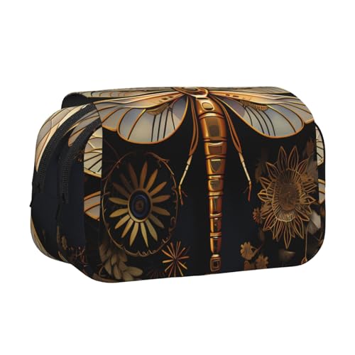 BOAIHH Goldenes exquisites Libellen-Federmäppchen mit doppelter Klappe, Druck in voller Breite, geeignet für Skizzieren, Reisen und Schule von BOAIHH