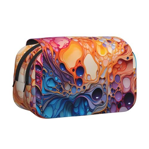 BOAIHH Mehrfarbiges Marmorier-Federmäppchen mit doppelter Klappe, Druck in voller Breite, geeignet für Skizzieren, Reisen und Schule von BOAIHH