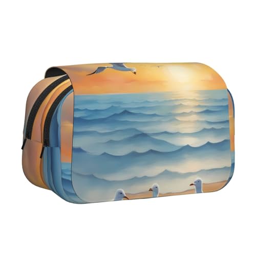 BOAIHH Seagulls by The Sea Doppel-Klapp-Federmäppchen, volle Breite, geeignet für Skizzieren, Reisen und Schule von BOAIHH