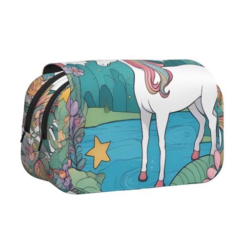 BOAIHH Unicorns by The River Doppel-Klapp-Federmäppchen, volle Breite, geeignet für Skizzieren, Reisen und Schule von BOAIHH