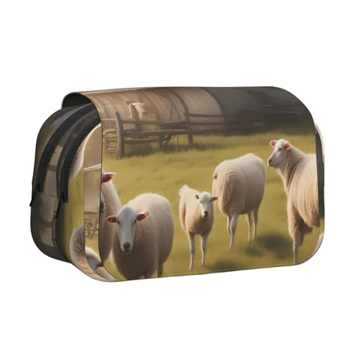BOAIHH Viele niedliche Schafe Doppel-Klapp-Federmäppchen in voller Breite, geeignet für Skizzieren, Reisen und Schule von BOAIHH