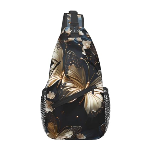 Goldene weiße Schmetterlinge, schwarz, lässige Umhängetasche, langlebig, großes Fassungsvermögen, leicht und atmungsaktiv, geeignet für verschiedene Veranstaltungsorte im Freien von BOAIHH