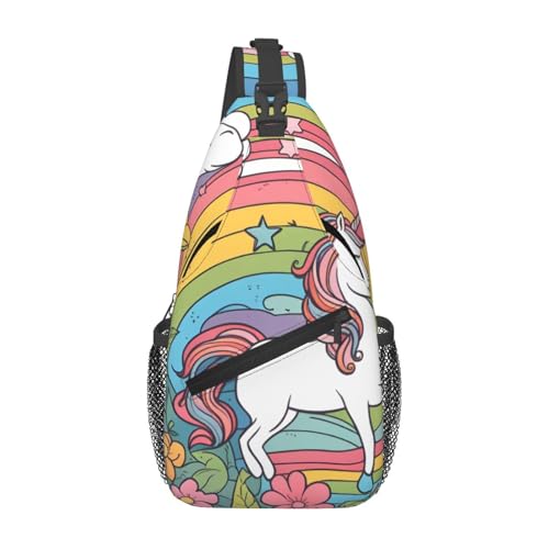 Hübsche Umhängetasche mit Regenbogen und Einhörnern, langlebig, großes Fassungsvermögen, leicht und atmungsaktiv, geeignet für verschiedene Veranstaltungsorte im Freien von BOAIHH