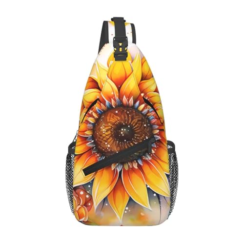 Lässige Umhängetasche, Motiv: gelbe Sonnenblume in Öl, langlebig, großes Fassungsvermögen, leicht und atmungsaktiv, geeignet für verschiedene Veranstaltungsorte im Freien von BOAIHH