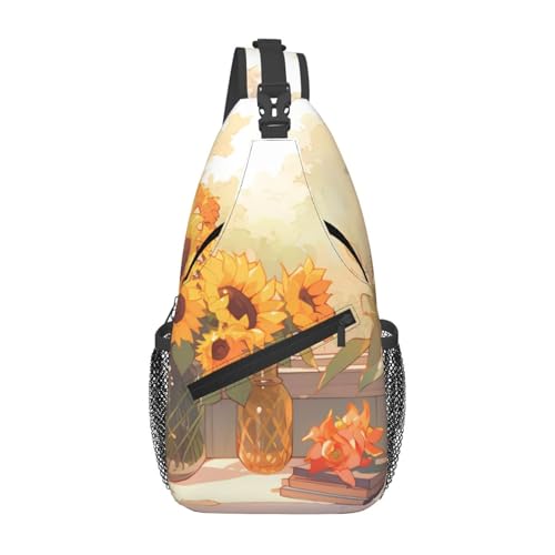 Lässige Umhängetasche mit Sonnenblumen unter der Fensterbank, langlebig, großes Fassungsvermögen, leicht und atmungsaktiv, geeignet für verschiedene Veranstaltungsorte im Freien von BOAIHH