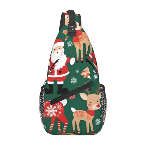 Lässige Umhängetasche mit Weihnachtsmann und Hirsch, langlebig, großes Fassungsvermögen, leicht und atmungsaktiv, geeignet für verschiedene Veranstaltungsorte im Freien von BOAIHH