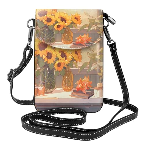 Leichte Schultertasche mit Sonnenblumen unter der Fensterbank, mehrere Taschen, mit Magnetverschluss, geeignet für Reisen und den täglichen Gebrauch von BOAIHH