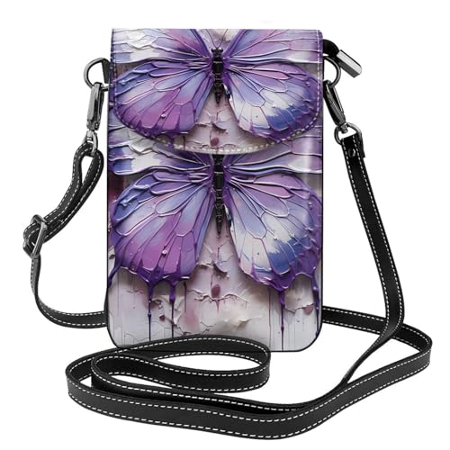 Lila Ölgemälde Schmetterling Multi Pocket Leichte Umhängetasche mit Magnetverschluss Geeignet für Reisen und den täglichen Gebrauch von BOAIHH
