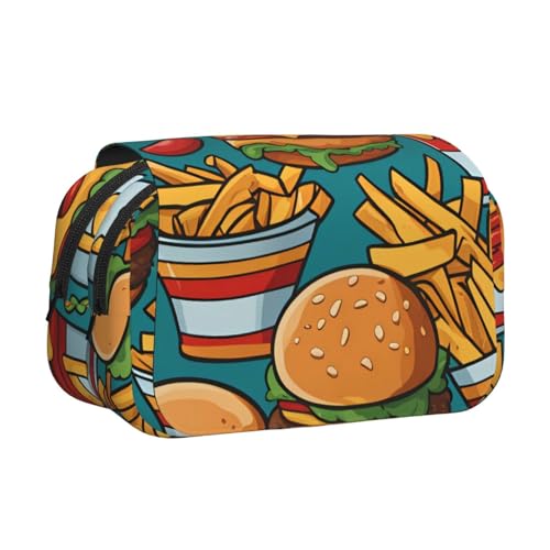 Niedliches Burger-Pommes-Doppel-Klapp-Federmäppchen, volle Breite, geeignet für Skizzieren, Reisen und Schule von BOAIHH