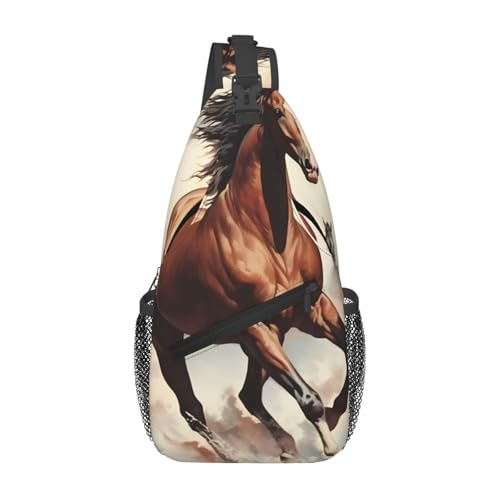 Prancing Brown Horse Casual Crossbody Bag Durable Large Capacity Lightweight and Breathable Suitable for Various Outdoor Venues von BOAIHH