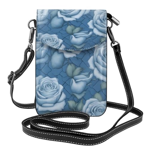 Schöne Rosen auf blauem Hintergrund, mehrere Taschen, leichte Schultertasche mit Magnetverschluss, geeignet für Reisen und den täglichen Gebrauch von BOAIHH