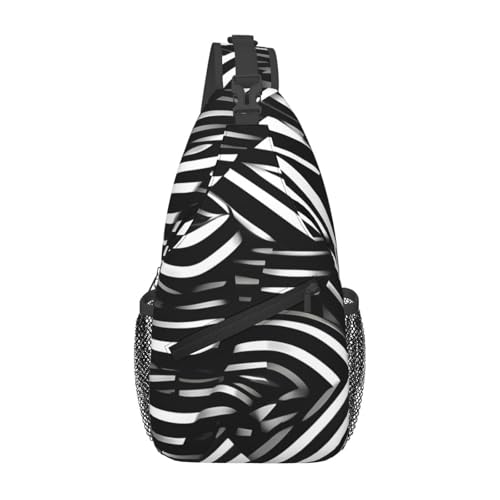 Schwarze und weiße Linien, lässige Umhängetasche, langlebig, großes Fassungsvermögen, leicht und atmungsaktiv, geeignet für verschiedene Veranstaltungsorte im Freien von BOAIHH