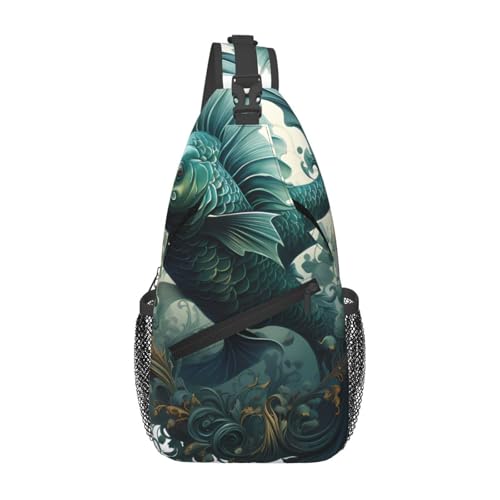 The Green Flying Fish Casual Crossbody Bag Durable Large Capacity Lightweight and Breathable Suitable for Various Outdoor Venues von BOAIHH