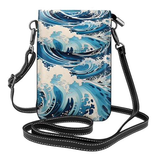 Ukiyo-e Stil Wellen Multi Pocket Leichte Umhängetasche mit Magnetverschluss Geeignet für Reisen und den täglichen Gebrauch von BOAIHH