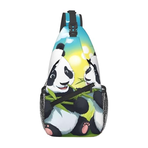Umhängetasche mit zwei fröhlichen Pandas, langlebig, großes Fassungsvermögen, leicht und atmungsaktiv, geeignet für verschiedene Outdoor-Veranstaltungen von BOAIHH