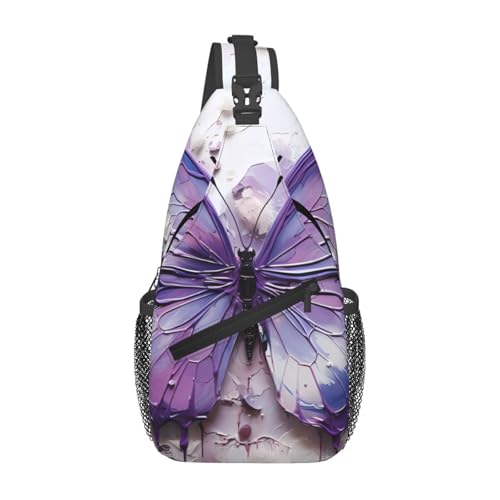 Violette Umhängetasche mit Ölgemälde, Schmetterling, langlebig, großes Fassungsvermögen, leicht und atmungsaktiv, geeignet für verschiedene Veranstaltungsorte im Freien von BOAIHH
