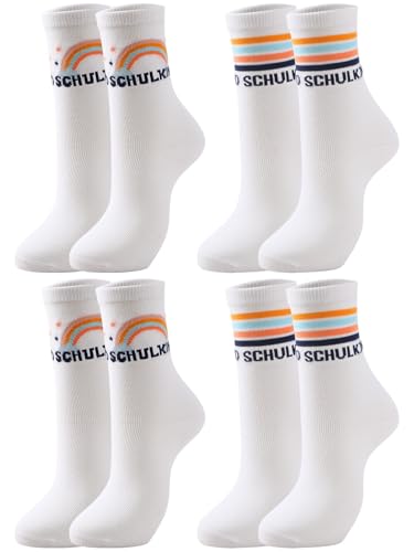 BOARDFEB Schulkind Socken, 4 Paare Schulkind Sockens Jungen 31-33 Socken Einschulung Mädchen Kinder Einschulung Geschenk für Jungen Mädchen von BOARDFEB