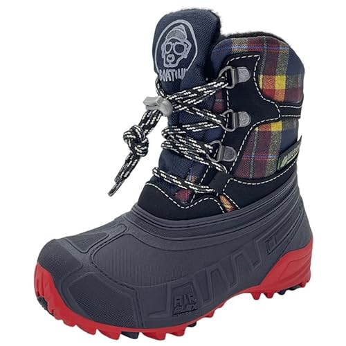 BOATILUS HYBRID Schneestiefel, Schneestiefel für Kinder, warmes recyceltes Fleecefutter aus Wasserflaschen, BLAU/ROT Größe 26/27 von BOATILUS smelly welly