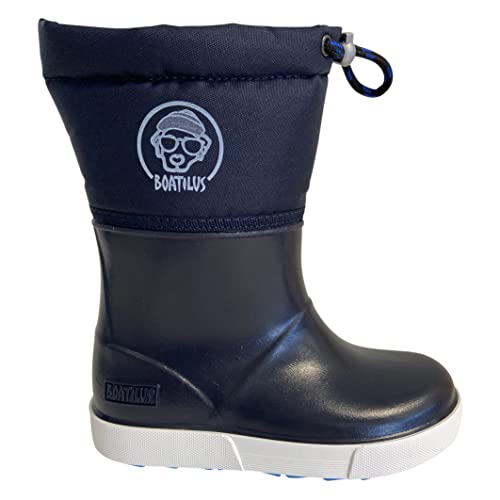 BOATILUS Umweltfreundlich gefütterte Stiefel PENGUY-B Unisex für Kinder, Regenstiefel, warmes Futter - BLAU Größe 28/29 von BOATILUS smelly welly