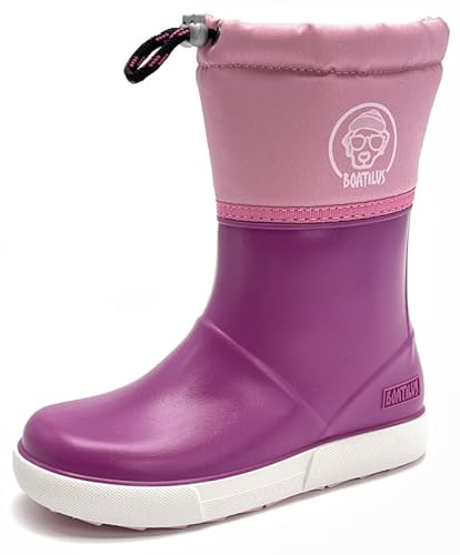 BOATILUS Umweltfreundlich gefütterte Stiefel PENGUY-B Unisex für Kinder, Regenstiefel, warmes Futter - FUCHSIA Größe 22/23 von BOATILUS smelly welly
