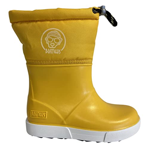BOATILUS Umweltfreundlich gefütterte Stiefel PENGUY-B Unisex für Kinder, Regenstiefel, warmes Futter - GELB Größe 22/23 von BOATILUS smelly welly