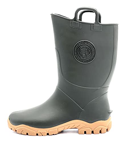 Boatilus Ducky Megol Kinder Regenstiefel, Galoschen, Gartenstiefel - 100% wasserdicht, duftender Gummi, rutschfest - Kaki/Beige - Größe 30/31 von BOATILUS smelly welly