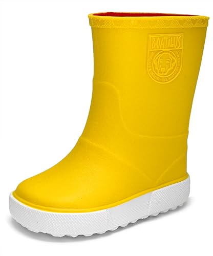 Boatilus Nautic Kinder Regenstiefel, Galoschen, Gartenstiefel - 100% wasserdicht, duftender Gummi, rutschfest - Gelb - Größe 28 von BOATILUS smelly welly