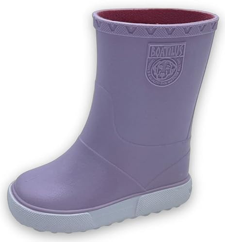 Boatilus Nautic Kinder Regenstiefel, Galoschen, Gartenstiefel - 100% wasserdicht, duftender Gummi, rutschfest - LILA - Größe 21 von BOATILUS smelly welly