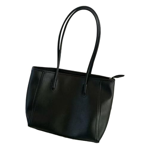 Damen Leder Tote Bag - Stilvolle Casual Schultertasche Clutch Handtasche für Shopping, Arbeit und Reisen, Schwarz von BOAWHNTR