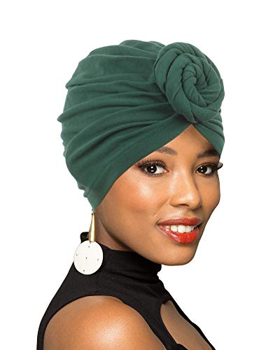 1 Pack/2 Packs/4 Packungen Damen-Turban mit afrikanischem Muster, Knoten, Kopfbedeckung, vorgebundene Haube, Chemo-Kappe, Haarausfall-Mütze, Y-dunkelgrün, Einheitsgröße von BOBIBI