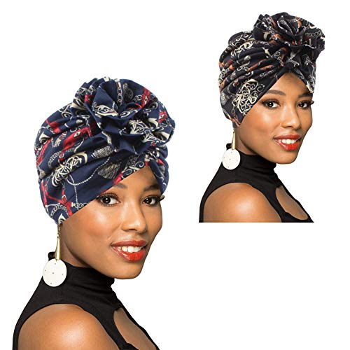 1 Pack/2 Packungen Frauen Turban afrikanisches Muster Headwrap Beanie vorgebundene Motorhaube Chemo Cap Haarausfall Hut, C3: 2 Packungen, Einheitsgröße von BOBIBI