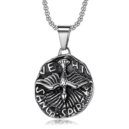 BOBIJOO JEWELRY - Pendentif Collier Médaille du Saint Esprit Colombe Veni Sancte Spiritus Acier + Chaîne von BOBIJOO JEWELRY