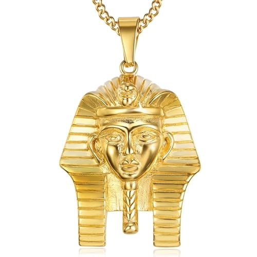 BOBIJOO JEWELRY - Pendentif Collier Tête Pharaon Egypte Ancienne Acier Or Petit ou Grand Modèle Au choix + Chaîne - Großes Modell - vergoldet von BOBIJOO JEWELRY