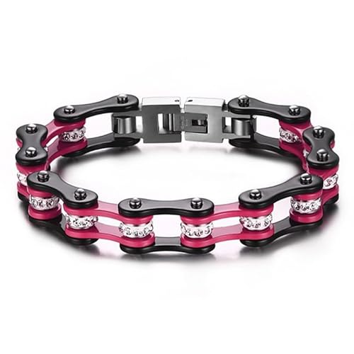 BOBIJOO JEWELRY - Armband Frau-Mann-Edelstahl-Silber-Schwarz-Pink Strass Kette Motorrad Bike Biker von BOBIJOO JEWELRY