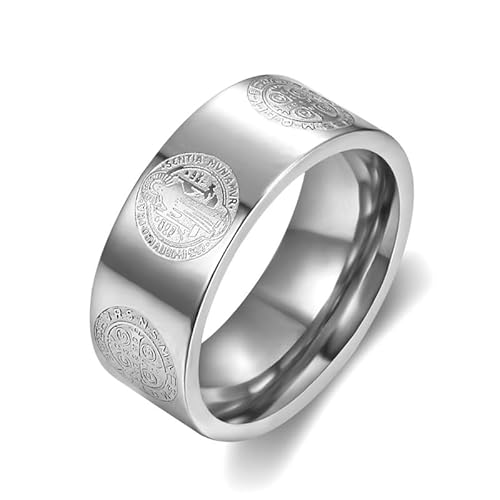 BOBIJOO JEWELRY - Bague Alliance Anneau Médaille Saint Benoît Mariage Protection Exorcisme Acier Inoxydable 316L 8mm - 17,8 (7 US) von BOBIJOO JEWELRY